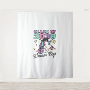 Girls Class of 2038 Magical Unicorn Graduation Cap Tapestry
