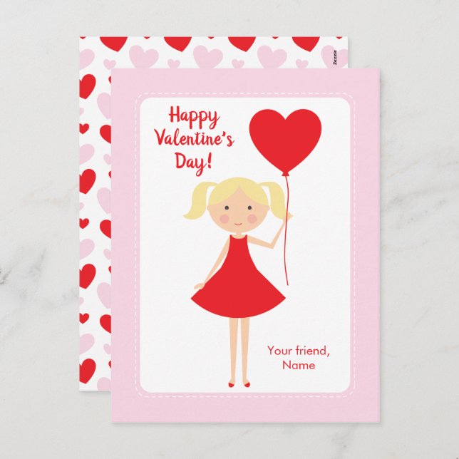 Girls Class Valentine Cards - Light Blonde (Front/Back)