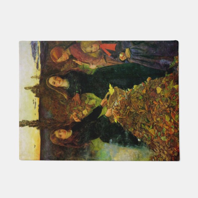 Girls Collecting Autumn Leaves for a Bonfire Doormat (Front)