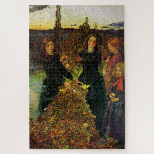 Girls Collecting Autumn Leaves for a Bonfire Jigsaw Puzzle (Vertical)