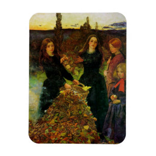 Girls Collecting Autumn Leaves for a Bonfire Magnet