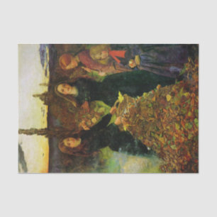 Girls Collecting Autumn Leaves for a Bonfire Tissue Paper