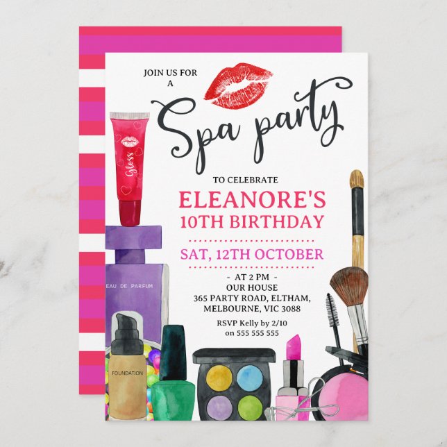 Girls Colorful Lips Spa Party Birthday Invitation (Front/Back)