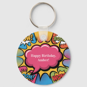 Girls’ Colorful Pop Art Birthday Party Favor Gift Key Ring