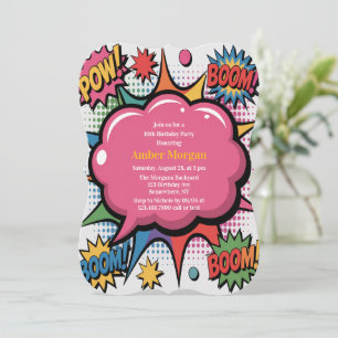 Girls’ Colorful Pop Art Birthday Party White Invitation