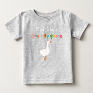 Girls Colourful Cute One Silly Goose 1st Birthday Baby T-Shirt