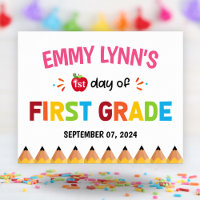 Girls Colourful First Day Of School First Grade