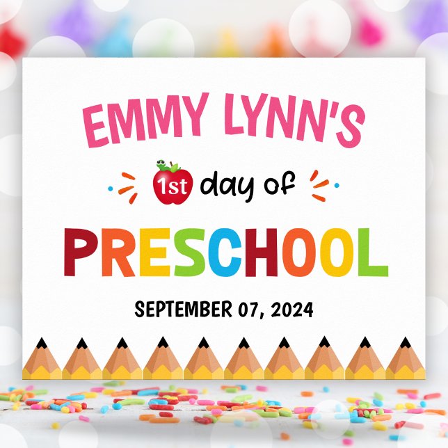 Girls Colourful First Day Of School Preschool Poster (Girls Colorful First Day Of School Preschool Poster)