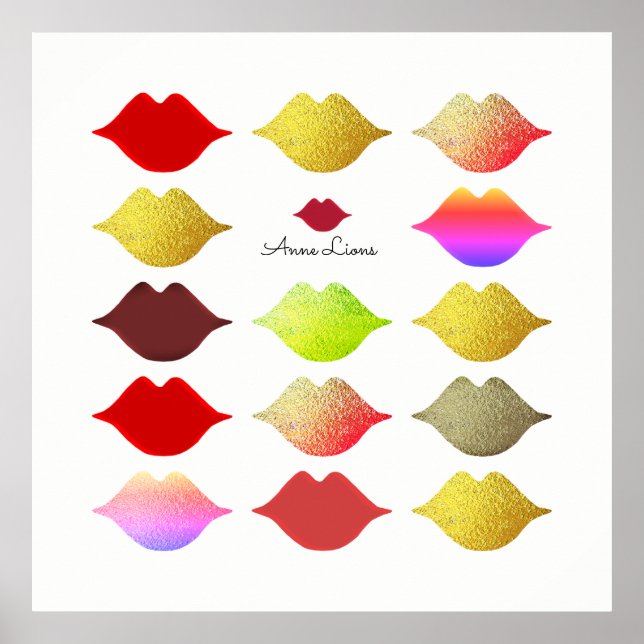 girls colourful lips / colour mouths on white poster (Front)