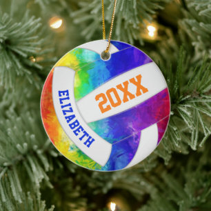 girls colourful rainbow keepsake volleyball ceramic ornament