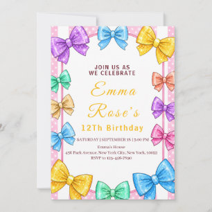 Girls Colourful Ribbon Party Invite