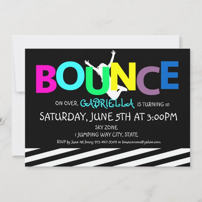 Girls Colourful Trampoline Bounce Party Invitation (Front)