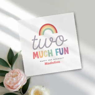 Girls Colourful Two Much Fun Rainbow 2nd Birthday Napkin