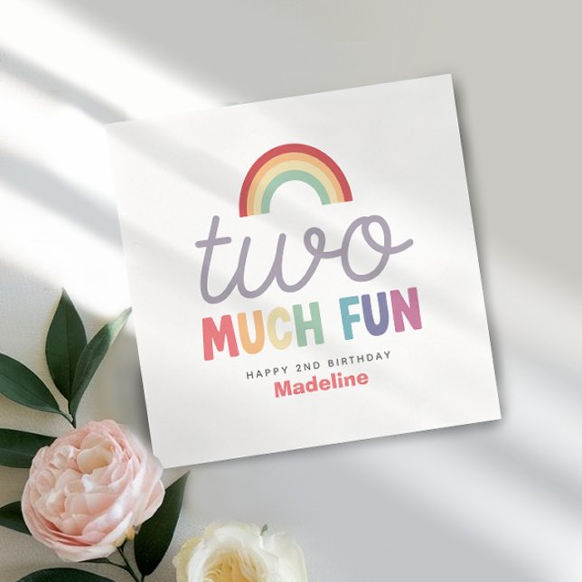 Girls Colourful Two Much Fun Rainbow 2nd Birthday Napkin (Creator Uploaded)