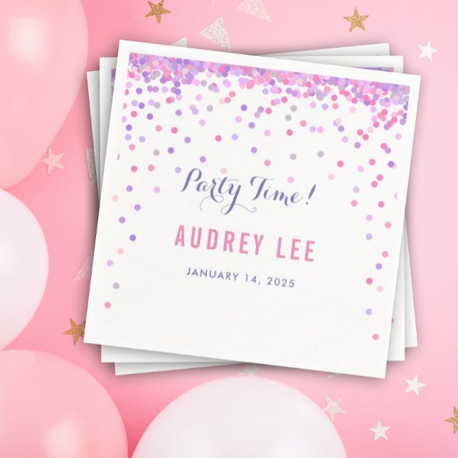 Girls confetti sprinkles birthday party decor napkin (Pink and purple confetti napkins)
