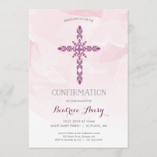 Girl's Confirmation Invitation, Cross & Watercolor Invitation