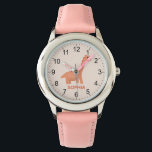 Girls Cool and Cute Pink Dinosaur & Name Watch<br><div class="desc">This cute and modern kids watch features a pink dinosaur cartoon and can be personalised with your girls name. With clear,  easily readable numbers,  this 'first' watch is great for kids or toddlers just starting out on learning the time. The perfect cool dinosaur-themed gift for your little one!</div>