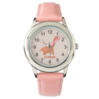 Girls Cool and Cute Pink Dinosaur & Name Watch
