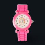 Girls Cool and Cute Pink Rainbow Watch<br><div class="desc">This cute kids watch features a pink boho rainbow cartoon and can be personalised with your girls name. With clear,  easily readable numbers,  this 'first' watch is great for kids or toddlers just starting out on learning the time. The perfect cool rainbow-themed gift for your little one!</div>