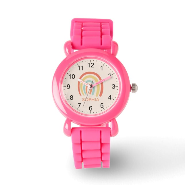 Girls Cool and Cute Pink Rainbow Watch (Front)