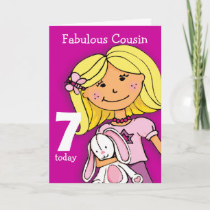 Girls Cousin 7th birthday card girlie purple