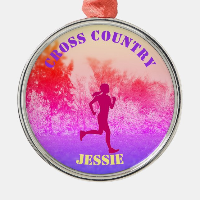 Girls Cross Country Running Rainbow  Metal Ornament (Front)