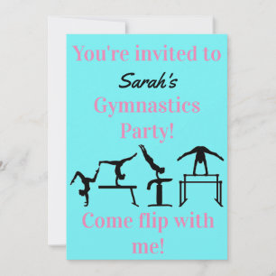 Girls Custom Gymnastics Birthday Party Invitation