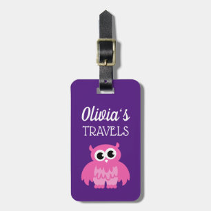 Girl's custom luggage tag with cute owl cartoon