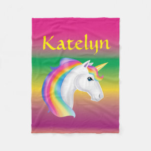 Girls Custom Name Rainbow Unicorn Fleece