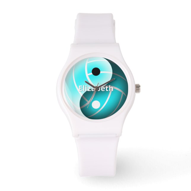 girls custom yin and yang turquoise volleyball watch (Front)