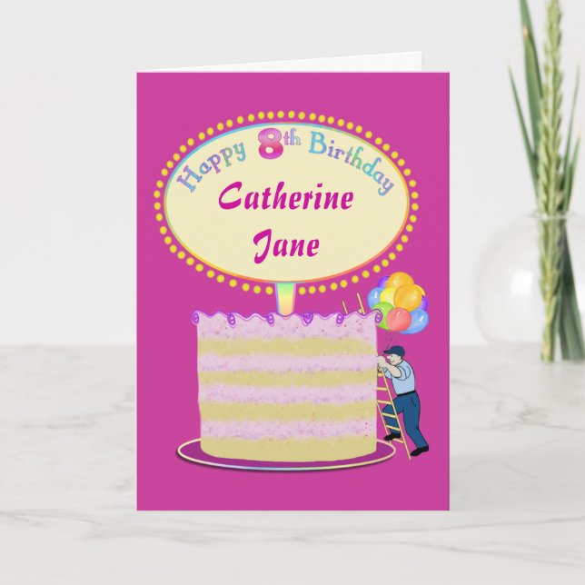 Girls Cute 8th Birthday Personalised It Card (Front)