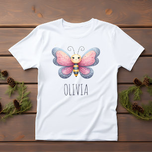 Girls' Cute Aesthtetic  Pink and Grey Butterfly Baby T-Shirt