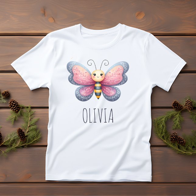 Girls' Cute Aesthtetic  Pink and Grey Butterfly Baby T-Shirt (Creator Uploaded)