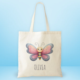 Girls' Cute Aesthtetic  Pink and Grey Butterfly Tote Bag