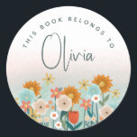 Girls Cute and Elegant Kids Floral Bookplate Classic Round Sticker<br><div class="desc">This cute and elegant bookplate sticker design sticker design features a botanical wildflower illustration,  and can be personalised with a name. The perfect floral addition to your kids school supplies or your baby girls library.</div>