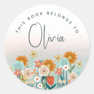 Girls Cute and Elegant Kids Floral Bookplate Classic Round Sticker