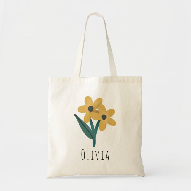 Girls Cute and Elegant Yellow Flowers Tote Bag (Front)