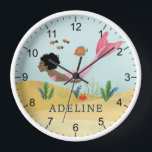 Girls Cute and Magical Under the Sea Mermaid Kids Clock<br><div class="desc">This cute and whimsical kids clock features an under the sea magical mermaid wearing a natural Afro and pink tail, with a matching fish on the back. The bag can be personalised with your girls name, the perfect gift for any mermaid enthusiast, great decor for a kids room or nursery....</div>