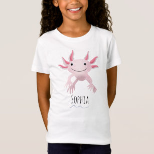 Girls Cute and Modern Pink Axolotl and Name Kids T-Shirt