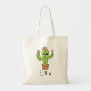 Girls Cute and Trendy Kawaii Cactus and Name Kids Tote Bag