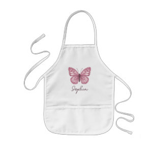 Girls Cute and Whimsical Pink Butterfly Kids Apron
