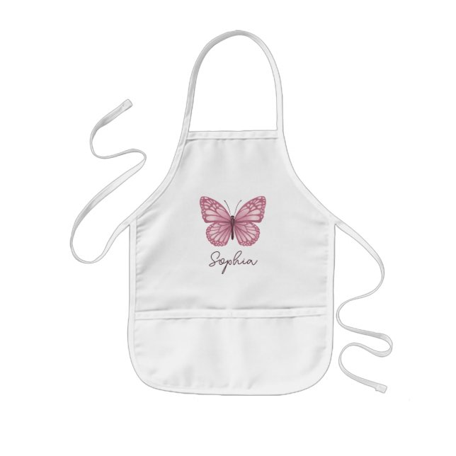 Girls Cute and Whimsical Pink Butterfly Kids Apron (Front)