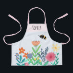 Girls Cute Bee and Flowers with Name Kids Apron<br><div class="desc">This cute and whimsical kids apron design features a unique bee and garden flower illustration and can be personalised with your girls name. The perfect gift for a little gardener!</div>