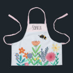 Girls Cute Bee and Flowers with Name Kids Apron<br><div class="desc">This cute and whimsical kids apron design features a unique bee and garden flower illustration and can be personalised with your girls name. The perfect gift for a little gardener!</div>