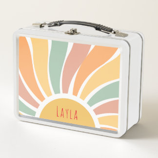 Girls Cute Boho Pastel Rainbow Kids Metal Lunch Box