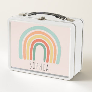 Girls Cute Boho Rainbow Kids School Metal Lunch Box