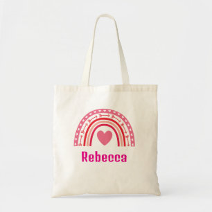 Girls Cute Boho Watercolor Rainbow and Name Tote Bag