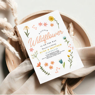 Girls Cute Boho Wildflower Floral Baby Shower Invitation