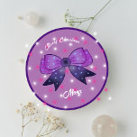 Girls Cute Bow Merry Christmas custom name Classic Round Sticker<br><div class="desc">Girls Cute Bow Merry Christmas custom name Classic Round Sticker. Personalise it with your names on it.</div>