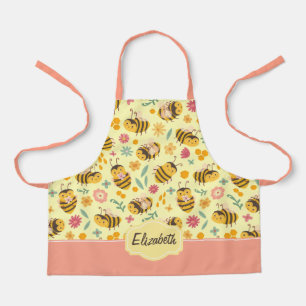 Girls Cute Bumble Bee Spring Floral Pattern Kids Apron